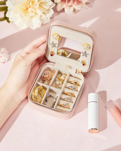 Vista 6 de Enthralite Joyero de viaje personalizado, artículos esenciales de viaje para mujeres, organizador de viaje pequeño, joyero para collares, aretes