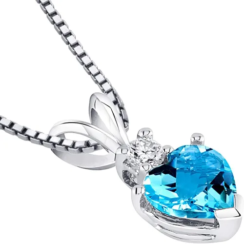 Vista 3 de Peora Topacio azul suizo con colgante de diamante para mujer, oro blanco de 14 quilates, piedra natal de piedras preciosas auténticas, solitario