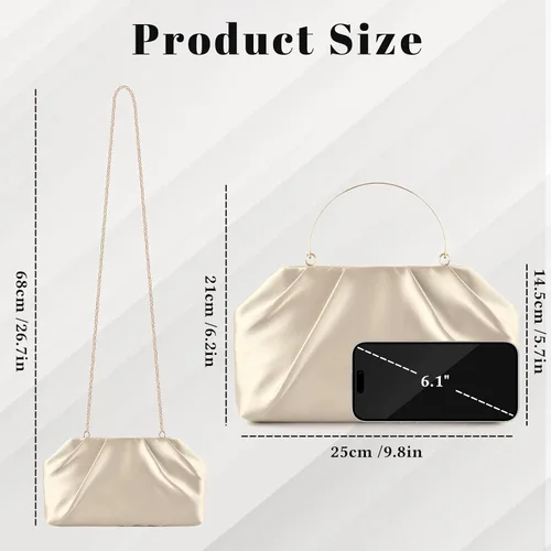 Vista 4 de ERKOON Clutch Purse for Women Elegant Pleated Evening Bag Crossbody Shoulder Handbag Envelope Bag with 2 Detachable Chain