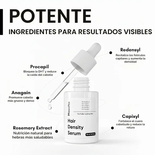 Vista 4 de Masofta - Suero de densidad del cabello para el crecimiento, cabello más completo y denso con 3% de redensyl, 5% capixyl, 4% anagain, 3% Procapil