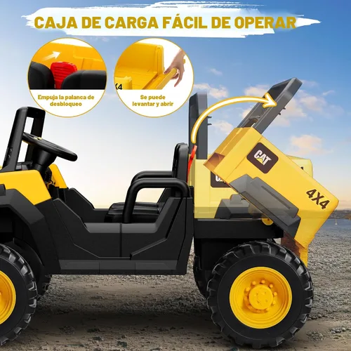 Vista 4 de ANPABO Camión volcador Caterpillar con licencia, juguete de 24V con control remoto para padres, 4WD motores potentes, hasta 5 mph, amortiguadores