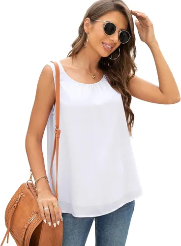 Vista 5 de QUEZHU Blusa casual de verano para mujer, de doble capa, de gasa, holgada, para el trabajo