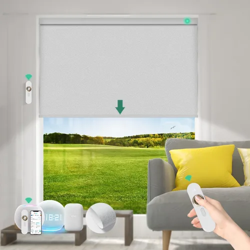 Vista 16 de Persianas motorizadas con control remoto [motor 100% opacas y silencioso] Persianas inteligentes compatibles con Alexa Google HomeKit, persianas