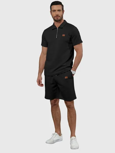 Vista 5 de Ryehack Conjunto deportivo de 2 piezas para hombre, conjunto de sudadera tipo polo con cremallera jacquard