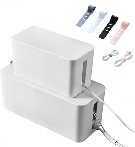 Vista 11 de Juego de organizador de cables 1L+1 pequeño con 4 bridas de silicona, caja de organización de cables de 2 piezas, organizador de cables de tapa