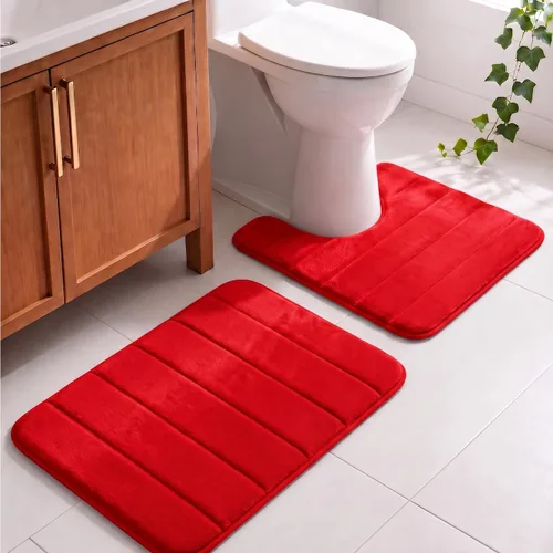 Vista 13 de Juego de 2 alfombras de baño de espuma viscoelástica, súper suaves, absorbentes, de secado rápido, alfombras de baño de espuma viscoelástica