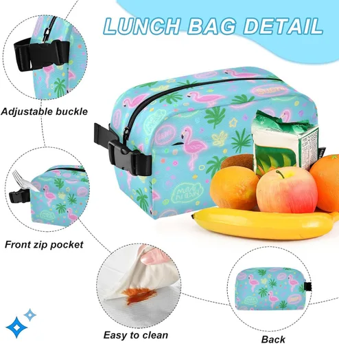 Vista 5 de Verano Flamingo Rosa Azul Mochila Para La Escuela Con Bolsa De Almuerzo Bolsa Con Lonchera Para Niñas 9-10 años Mochilas Y Loncheras Escuelas Para