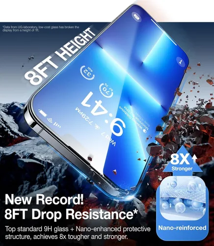 Vista 9 de UltraGlass TOP - Vidrio 9H+ para protector de pantalla iPhone 14, a prueba de roturas con grado militar y duradero, vidrio templado con protección