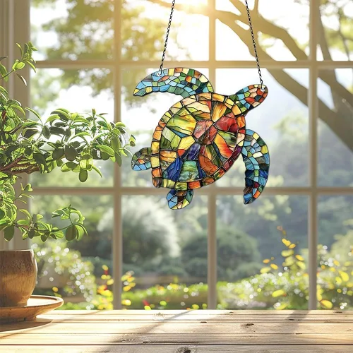 Vista 2 de Adorno de tortuga marina para colgar en la ventana, regalo para amantes de los animales, decoración para colgar en la pared del hogar, decoración