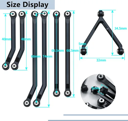 Vista 3 de Maleonn RC High Clearance Links LWB 5.256 in Aleación de aluminio Chasis Suspensión Enlace para 1/24 RC Crawler Car Axial SCX24 Actualizaciones Negro