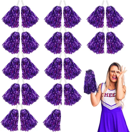 Vista 19 de Lovecheer 24 piezas Pompones de animadora metálicos con asa, pompones de animación para equipo deportivo, espíritu de equipo de animadoras