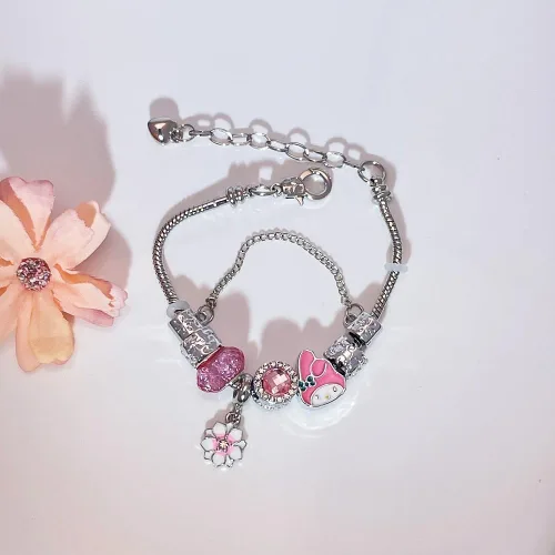 Vista 2 de Pulsera con dijes Kawaii, pulsera ajustable de Hello Kitty, regalos de joyería de moda para mujeres y niñas