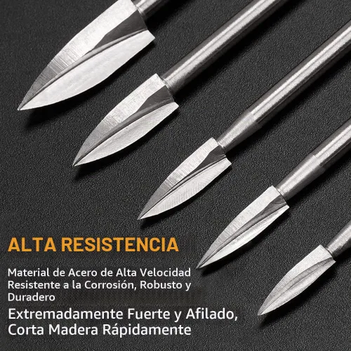 Vista 3 de Brocas de tallado de madera para herramienta giratoria Dremel, 5 piezas de accesorios de taladro de grabado, herramienta de tallado de madera