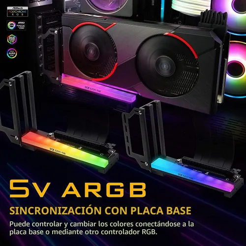 Vista 8 de EZDIY-FAB Soporte vertical para tarjeta gráfica con ARGB 5V 3Pin LED, montaje de GPU, kit de soporte VGA para tarjeta de video con cable elevador