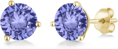 Vista 20 de Gem Stone King Aretes de oro de 14 quilates, 0.236 in, piedra natal redonda, Martini, 3 puntas, aretes de oro para mujer