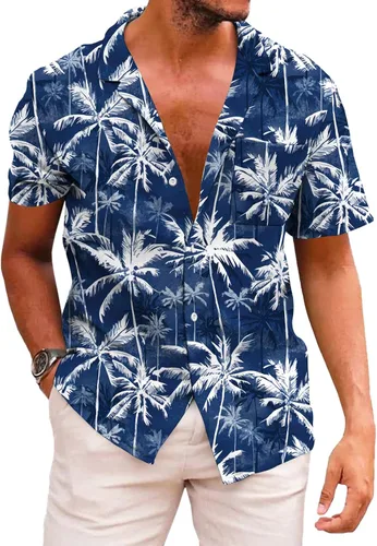Vista 14 de KYKU - Camisa hawaiana funky para hombre, ropa tropical para vacaciones en Palm Beach
