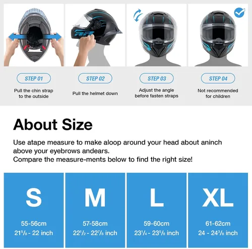 Vista 6 de Cascos de motocicleta de cara completa para adultos, casco de motocicleta para hombres y mujeres, aprobado por DOT con 2 viseras extraíbles