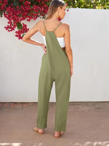 Vista 2 de Trendy Queen Overol casual de verano para mujer, sin mangas, holgado, con bolsillos, ropa 2023