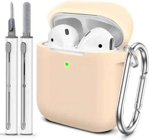 Vista 9 de Funda Protectora para AirPods 1/2, viene con kit de limpieza, funda protectora de silicona suave con hebilla, compatible con estuche de carga