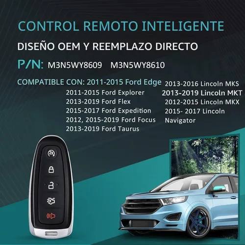 Vista 2 de HelloAuto Funda para llavero para Ford Explorer Edge, para 2011-2015 Flex Taurus 2013-2019, para Expedition Focus Lincoln MKS MKT MKX Navigator