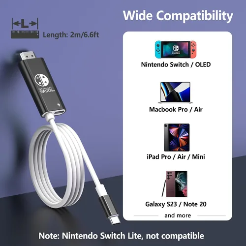 Vista 2 de RREAKA Cable de conversión USB C a 4K HDMI para Nintendo SwitchSwitch OLED, cable adaptador HDMI de TV compatible con Nintendo Switch, Steam Deck