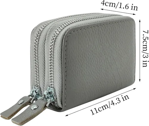 Vista 34 de Cartera de cuero para mujer, con doble tarjeta, tarjetero con cremallera, múltiples compartimentos, bloqueo RFID C-W-1, Rosado, Talla única