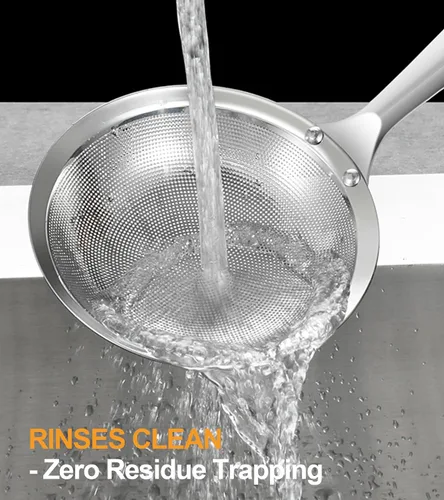 Vista 4 de Ugotit Cuchara espumadera de acero inoxidable, colador de malla fina para cocinar, desnatador de grasa y desnatador de olla caliente, accesorio