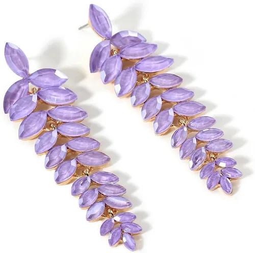 Vista 6 de KELMALL Aretes largos de cristal para mujer, aretes colgantes de hoja de diamantes de imitación