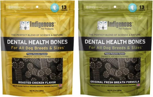 Vista 19 de Indigenous Pet Dental Health Bones Regular – Colágeno de res (17 onzas) Masticables para perros sin granos con prebióticos y omegas Refresca