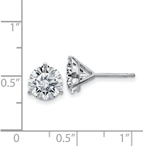 Vista 3 de Oro blanco de 14 quilates, 4,00 quilates. Pendientes redondos de 0.315in de Moissanite con 3 puntas de Martini, 0.315in