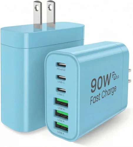 Vista 13 de Bloque de cargador USB C GaN de 90 W, cargador de pared USB C de 6 puertos de carga rápida, adaptador de corriente PD de 45 W para iPhone 17Pro