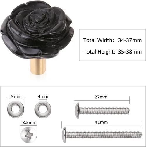 Vista 4 de mookaitedecor 4 tiradores florales de obsidiana negra para cajones Negro