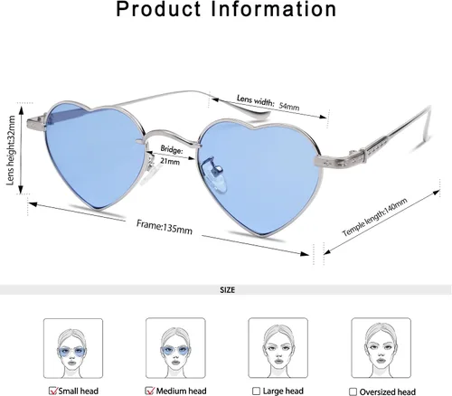 Vista 5 de Appassal Gafas de sol retro con forma de corazón para mujeres y hombres pequeños con forma de amor AP3679
