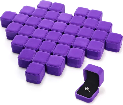 Vista 11 de Laumoi 36 cajas de anillo a granel de terciopelo cajas de exhibición de anillos negro