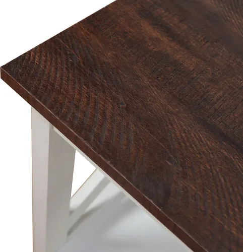 Vista 3 de Rainbow Sophia Mesa auxiliar, moderna mesa de centro de madera de granja con almacenamiento de 2 niveles, 40 pulgadas, blanco vintage/espresso