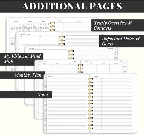 Vista 6 de Agenda 2026 de 8.5 x 11 pulgadas, planificadores semanales mensuales grandes con pestañas, calendario diario A4 encuadernado en espiral, agenda