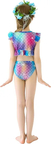 Vista 3 de DNFUN Colas de sirena para nadar para niñas, traje de baño de sirena con monoaleta