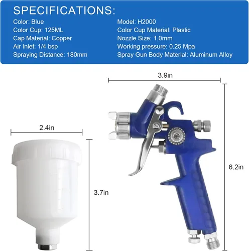 Vista 3 de Tosucs HVLP Pistola rociadora con punta de 1.0mm Pistola rociadora de aire para pulverización de coche Pistola de pintura de alimentación por
