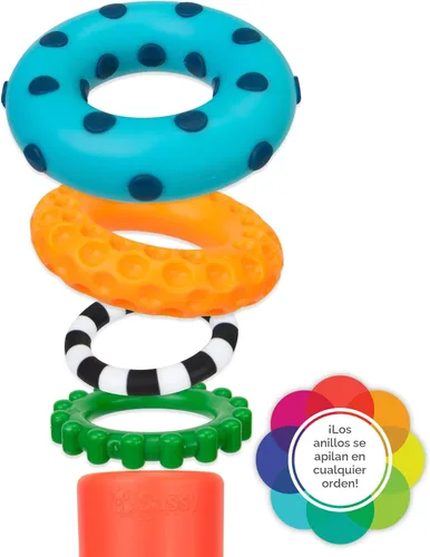 Vista 6 de Anillo de apilado de pilas de círculos de Sassy, juguete de aprendizaje STEM, a partir de 6 meses, multicolor, juego de 9 piezas