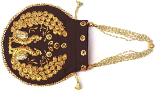 Vista 4 de Bolsa de terciopelo bordada para mujer, bolsa con cordón, regalo de boda dorado para mujer