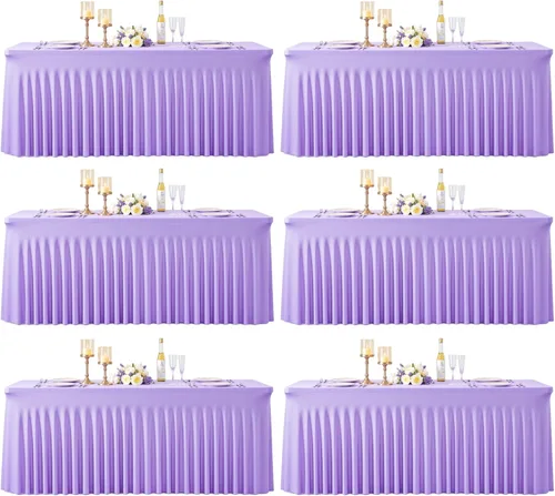 Vista 14 de Manteles de mesa de elastano azul bebé de 6 pies para mesas rectangulares, sin arrugas, rectangular, elástico, ajustable de 6 pies con falda