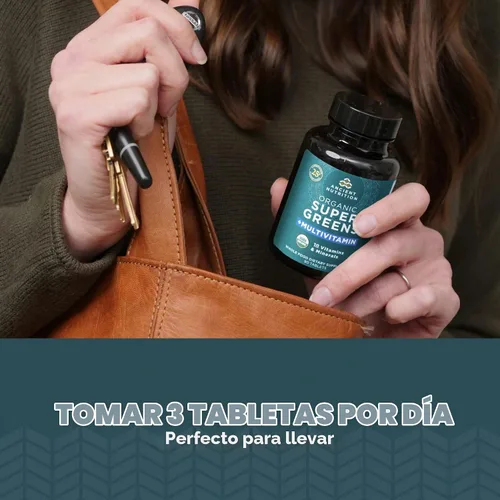 Vista 5 de Ancient Nutrition - Cápsulas multivitamínicas orgánicas Super Greens + probióticos