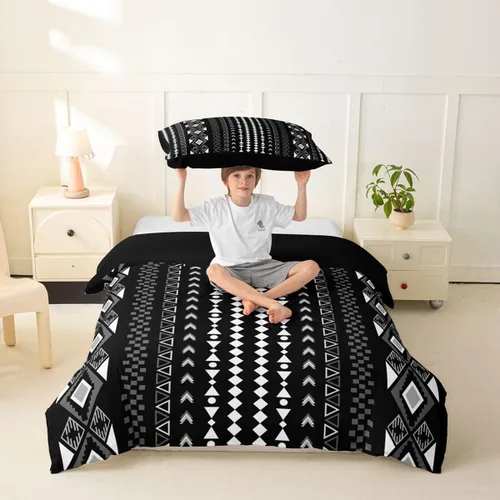 Vista 4 de Erosebridal Bohemian Duvet Cover Twin Country Southwestern Comforter Cover for Kids Teens Boho Aztec Arrows Diamond Bedding Set Black Gray Geometric