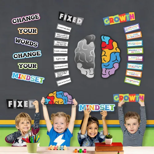 Vista 6 de Póster de Growth Mindest para decoración de aula, carteles inspiradores y motivacionales para estudiantes y profesores, cerebro fijo