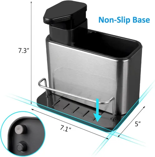 Vista 6 de RedCall Dispensador de jabón para fregadero de cocina, soporte de esponja 3 en 1 para fregadero de cocina, organizador de fregadero de cocina