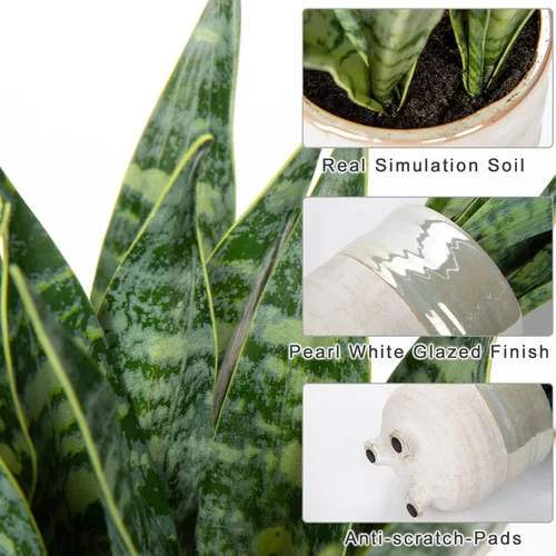 Vista 3 de Hollyone Planta de serpiente falsa de 12 pulgadas, pequeña planta de serpiente artificial en maceta con maceta de cerámica, planta Sansevieria