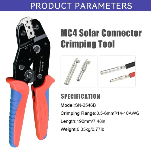 Vista 2 de Herramienta de prensado de cable fotovoltaico solar para conectores de cables solares, AWG14-10 (2.5/4/6mm²) - Mini piler de 7 pulgadas