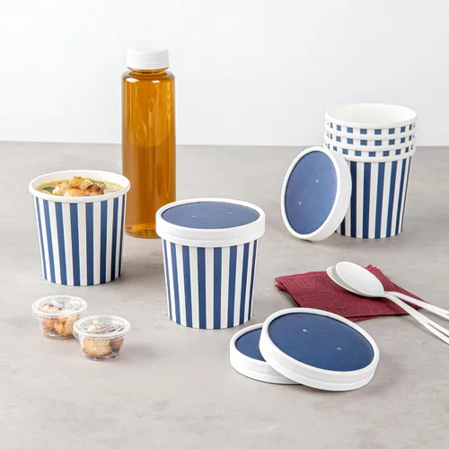 Vista 8 de Restaurantware Bio Tek - Tapas para sopa de papel azul, 200 desechables, 12 onzas, redondas, estilo moderno, herméticas, se venden por separado