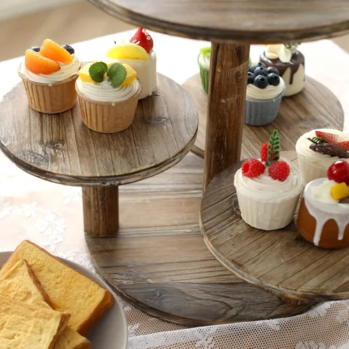 Vista 5 de SwallowLiving Soporte redondo de 5 niveles para cupcakes para 60 cupcakes de madera, bandeja escalonada para decoración de cupcakes para cumpleaños