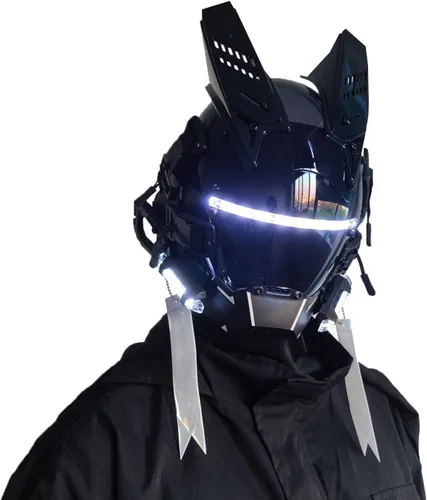 Vista 9 de Máscara gótica punk, máscara Techwear, casco de Halloween Cosplay Tech con luz LED Azul